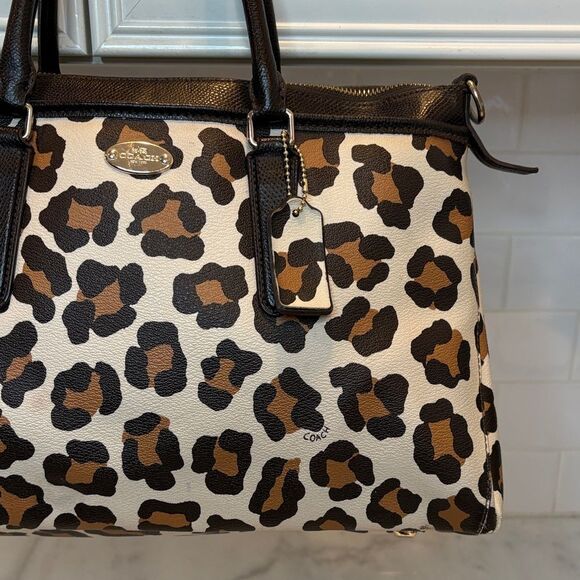 Coach Bag Purse Handbag Leather Morgan Ocelot Leopard Print Convertible Satchel - Picture 5 of 17
